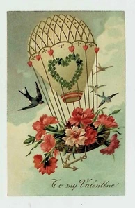c1908 Postal Globo de Aire Caliente Flores Día de San Valentín en Relieve - Imagen 1 de 2