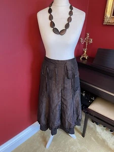 Vintage Nana Baila Made In France Crinkle Midi Chocolate Brown Skirt Size 12 30” - Picture 1 of 15