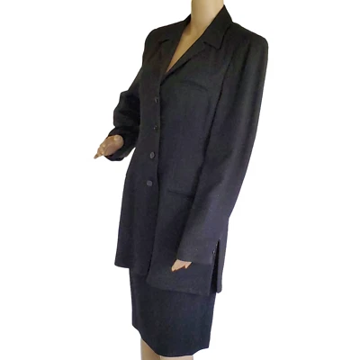 Ellen Tracy Career Suit Set Women's Size 10 Black Striped Lined Jacket & Skirt - Image 1 of 4