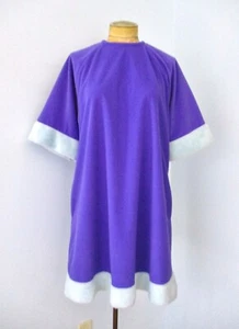 Vintage 60er 70er Mod lila Velour Prinzessin Morgenmantel Kunstfell Bündchen Saum Reißverschluss hinten M/L - Bild 1 von 6