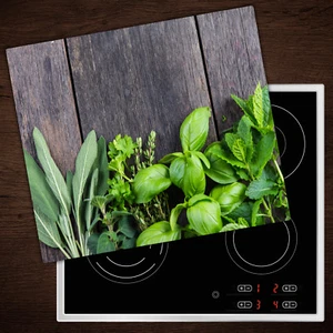 Tulup Herdabdeckplatten aus Glas Spritzschutz Kräuter Minze Holz - 60x52 cm - Bild 1 von 5