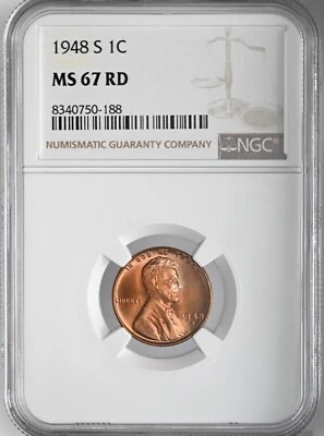 1948-S  1C LINCOLN WHEAT CENT "SAN FRANCISCO MINT" NGC MS67 RD (RED)#8340750-188 - Image 1 of 4