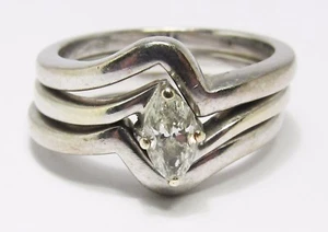 100% Genuine 18k Solid White Gold 0.55cts Diamond 3 Stacker Ring Sz 5.5 US or L - Picture 1 of 12