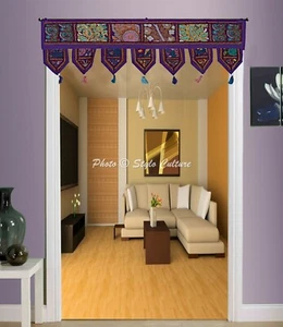 Indian Balcony Curtain Toran Door Hanging Purple Patchwork Embroidered Ethnic - Picture 1 of 4