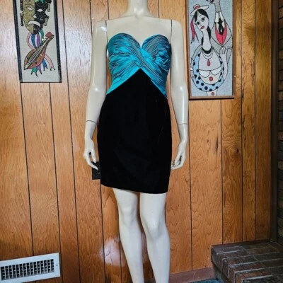 Mini Vestido de Cóctel Vintage Vicky Tiel Paris Alta Costura Sin Tirantes Corsé Terciopelo XS Foto 1 de 4