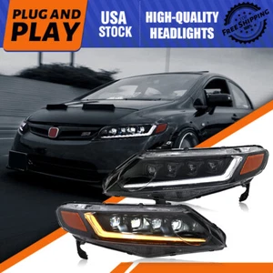 2x Faros LED para Honda Civic 2006-2011 Lámpara Delantera Animación de Giro Secuencial - Imagen 1 de 21