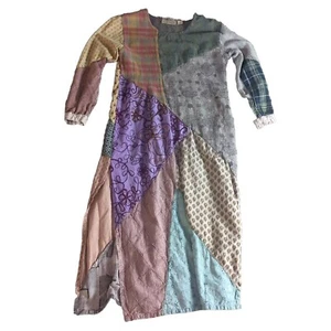 Vintage Womens Patchwork Bohemian Ethnic Maxi Dress Artsy Small - Picture 1 of 10