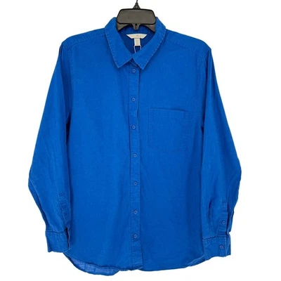 Camisa H&M Mezcla de Lino Abotonada Azul Brillante Para Mujer Talla M Y2K De Colección De Gran Tamaño Foto 1 de 4