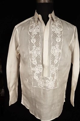 Camisa vintage años 70 bordada Manila lino/algodón talla mediana excelente estado Foto 1 de 4