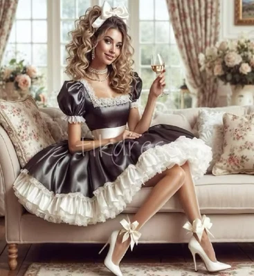 Gray And White Maid Wedding Dress Halloween Cosplay A Line Short Bridal Gowns - Image 1 of 4