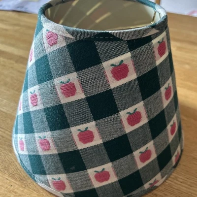 Country Style Clip-On Lampshade- Green & White Check with Red Apples 7x5x10  - Image 1 of 4