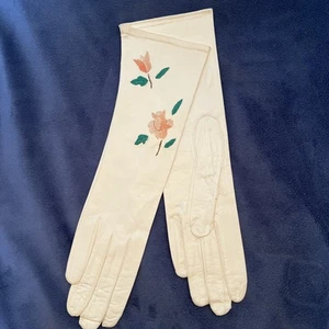 Vtg Italian White Kid Leather Gloves With Embroidery. Never Worn.  - Picture 1 of 4