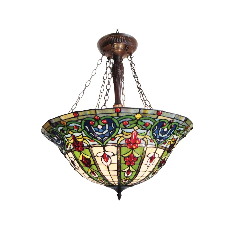 24" Wide Stained Glass Inverted Pendant Uplight Ceiling Light - Image 1 of 1