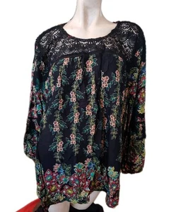 NWT Suzanne Betro Black Floral Lace Top 4XL Island Boho STUNNING Embroidery NEW - Picture 1 of 11