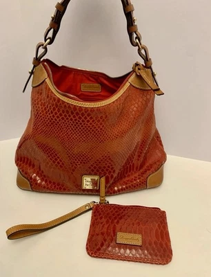 Dooney & Bourke Erica Snakeskin Style Shoulder Bag Hobo Purse Wristlet Keychain - Image 1 of 4
