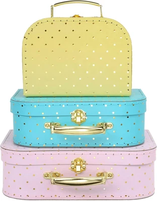 Decorative Storage Boxes Set of 3 - World Map Mini Suitcase Style Cardboard Suit - Image 1 of 4