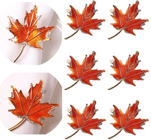 Fall Leaf Napkin Rings Set of 6 Metal Maple Leaves Napkin Rings Holder 6 Pcs  - Picture 1 of 12