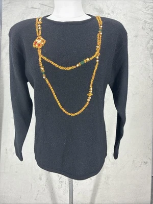 Suéter Vintage The Villager Preto Lg Lã Bordado Núcleo da Vovó Elegante - Imagem 1 de 4