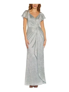 ADRIANNA PAPELL Womens Silver Twist Front Lined Hi Slit Formal Dress 4 - Picture 1 of 11