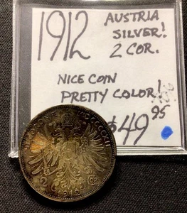 1912 Austria Silver 2 Corona! Nice Coin! Pretty Color! ENN Coins - Picture 1 of 3