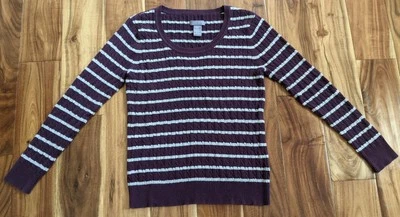 Suéter tejido con cable a rayas morado y gris Laura Scott para mujer talla M Foto 1 de 4