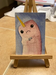 Tarjeta en miniatura pintura artística original ACEO ÚNICA EN SU CLASE Mini ATC Animal Narwhal #216 - Imagen 1 de 1