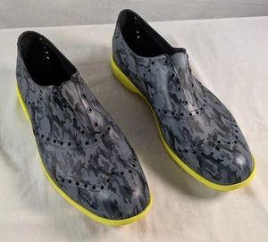 Biion Golf Shoes Mens Size 13 Black CAMO Yellow Sole Spikeless Oxford Comfort - Picture 1 of 7