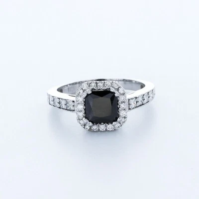 2.85 CT Black Princess Natural Certified Diamonds 18k Gold Halo Side-Stone Ring - Image 1 of 4
