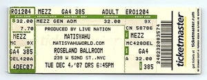 Matisyahu Konzertkarte Stub 4. Dezember 2007 New York City - Bild 1 von 7