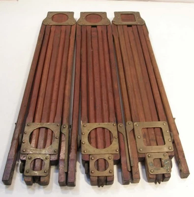 SET 3 ANTIQUE FOLMER & SCHWING CROWN No 2 WOOD & BRASS FOLDING TRIPOD LEGS - Image 1 of 4