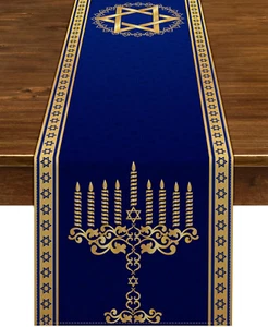 Hanukkah Table Runner Jewish Chanukah Dreidel Menorah Decoration Star - Picture 1 of 11