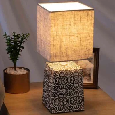 BAKAJI Lampada da Tavolo Lume Comodino Ceramica Tessuto Tortora Design Moderno Abatjour