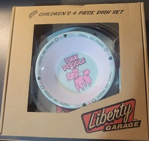 Liberty Garage Dish Set Children's 4 piece Pink Poodle Cafe de Paris Kids NEW - Picture 1 of 4