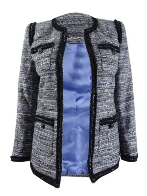 Chaqueta Blazer Anne Klein Para Mujer Gris/Azul Borde en Contraste Tweed Talla 16 Foto 1 de 2