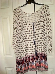 Blusa campesina con estampado de bordes Plus para dama talla 3X NUEVA - Imagen 1 de 2