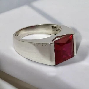 Ruby Square Cut Gemstone With 925 Sterling Silver Ring For Men's #A112 - Picture 1 of 6