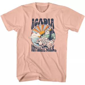 United States National Parks Acadia Lighthouse Colorful Sunrise Men's T Shirt - Picture 1 of 5