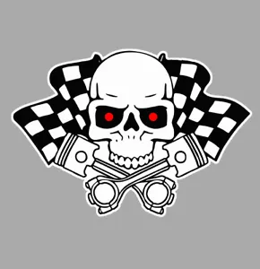 SKULL HEAD FLAGS TOTENKOPF SCHACHBRETT HOT ROD AUFKLEBER STICKER 12cm (HA134) - Bild 1 von 1