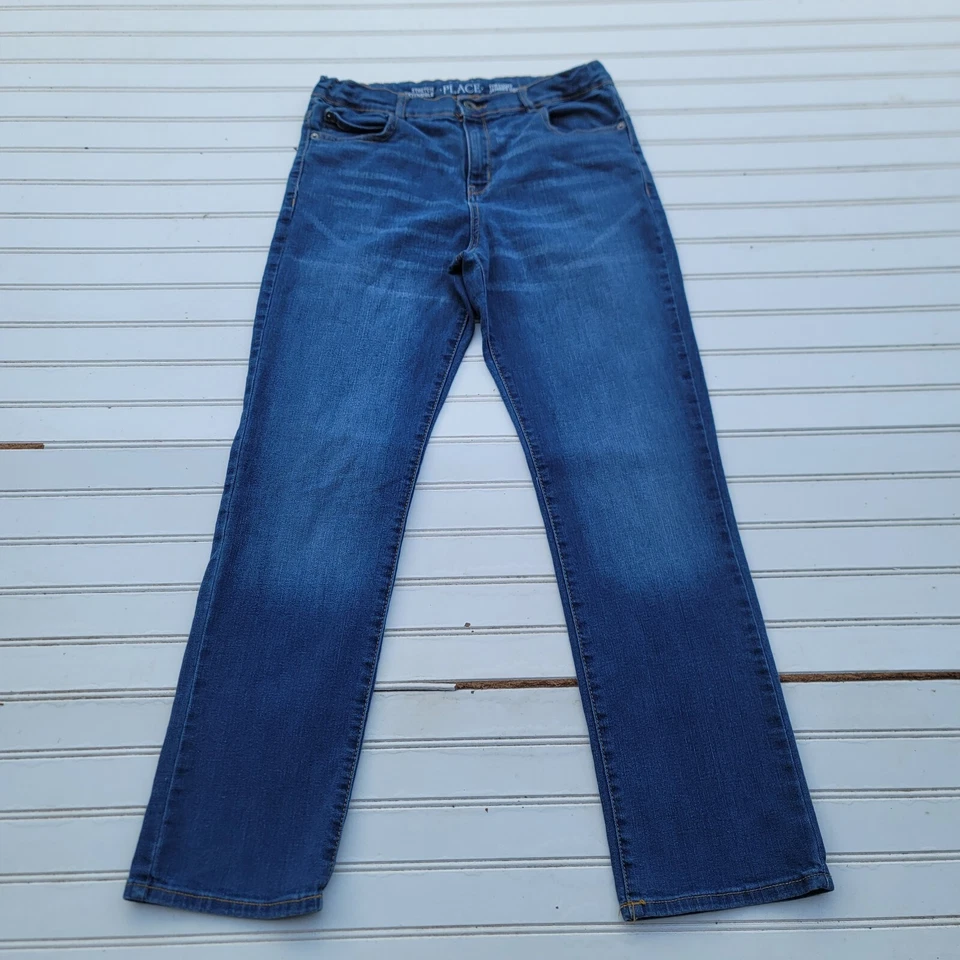 Place Boys Adjustable Waist Stretch Straight Denim Blue Jeans 30x26 Sz 14 - Image 1 of 4
