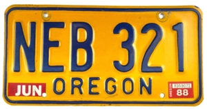 Vintage 1988 Oregon Auto License Plate Tag NEB 321 Man Cave Wall Decor Collector - Picture 1 of 2