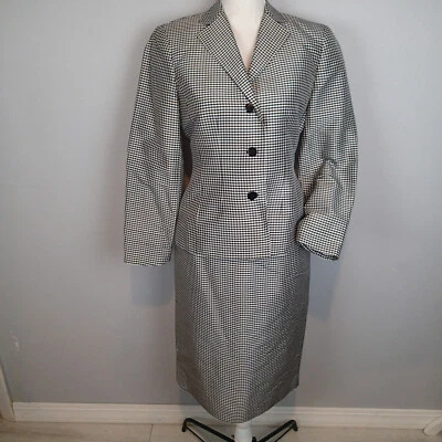 Oscar by Oscar de la Renta Falda Blanco Negro Traje Chaqueta a Cuadros Blazer 6p Lightwe Foto 1 de 4