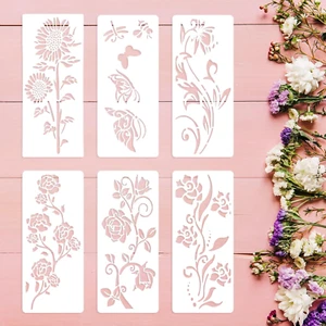 Large Flower Stencils for Painting, 6PCS 12 X 6 Inch Stencils for Crafts Reusabl - Picture 1 of 7