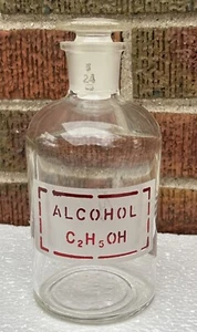 Vintage Pyrex Clear Glass Apothecary Bottle with Stopper - C2 H5 OH - Pharmacy - Picture 1 of 4