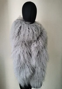 Real Mongolian Lamb Fur Scarf Shawl Grey Double Side Lamb Super Long 180CM - Picture 1 of 6