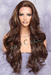 Human Hair Blend Long Long Lace Front Wig Wavy Heat OK Brown Auburn mixed RWS - Picture 1 of 7