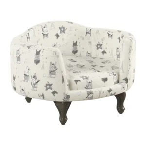 Luxury Round Dog Sofa French Bulldog Print Wooden Legs Orthopedic Firm Medium - Picture 1 of 8