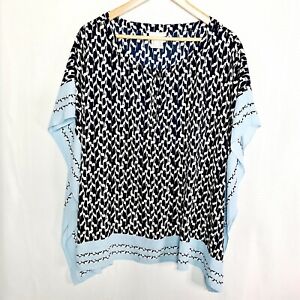 CHARTER CLUB Size L/XL Black Blue Sheer Henley Kimono Cover Top