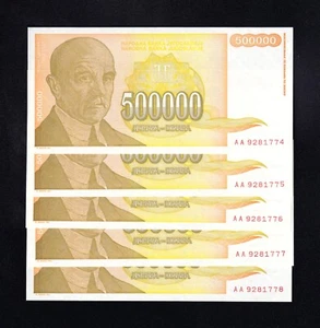 F.C. YUGOSLAVIA , LOTE 5 UNIDADES DE 500000 DINARES 1994 , S/C ( UNC ) , P.143a - Imagen 1 de 2