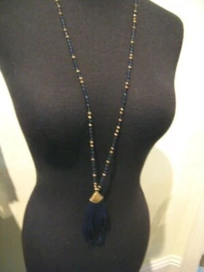 (2) NEW HANDCRAFTED VICTORIAN CRYSTAL BEADS & 4" FRINGE PENDANTS BLUE & GOLDEN - Picture 1 of 6