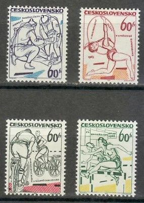 Czechoslovakia 1965 MNH Mi 1504-1507 Sc 1278-1281 Sports Bicycling,Gymnastics ** - Image 1 of 2